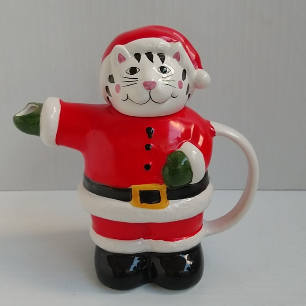 Ceramic Cat Santa Teapot 9" - Coco Dowley